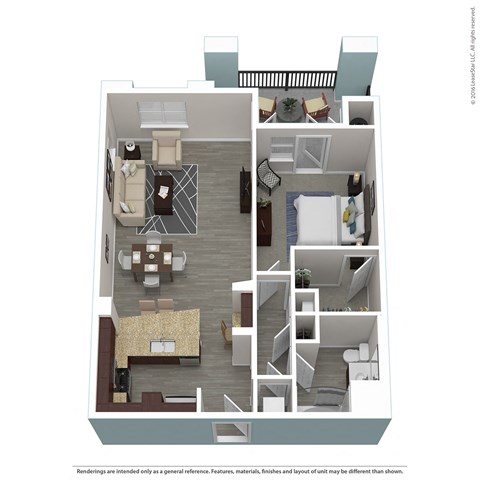 Floor plan for 1 bed, 1 bath, 892 sqft